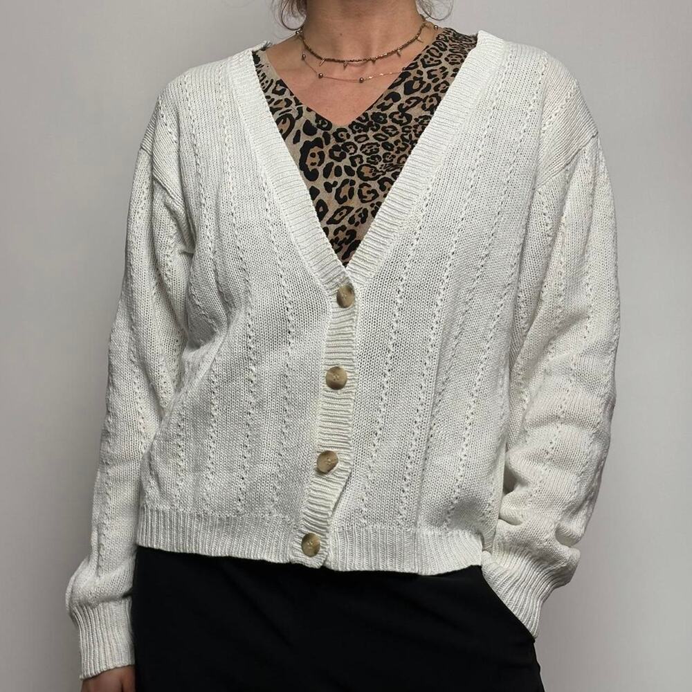 Vintage Neil Flowers by J.G. Hook White Cardigan - Medium